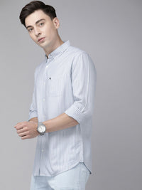 THE BEAR HOUSE Men Blue & White Classic Slim Fit Striped Pure Cotton Casual Shirt