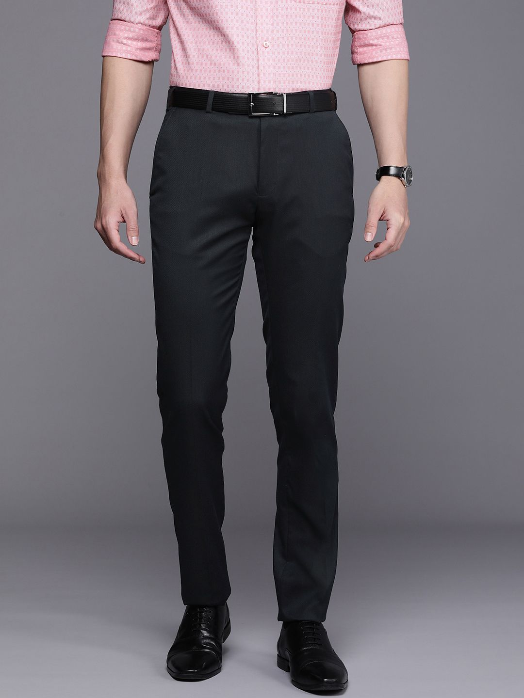 Raymond Men Self Design Textured Slim Fit Formal Trousers
