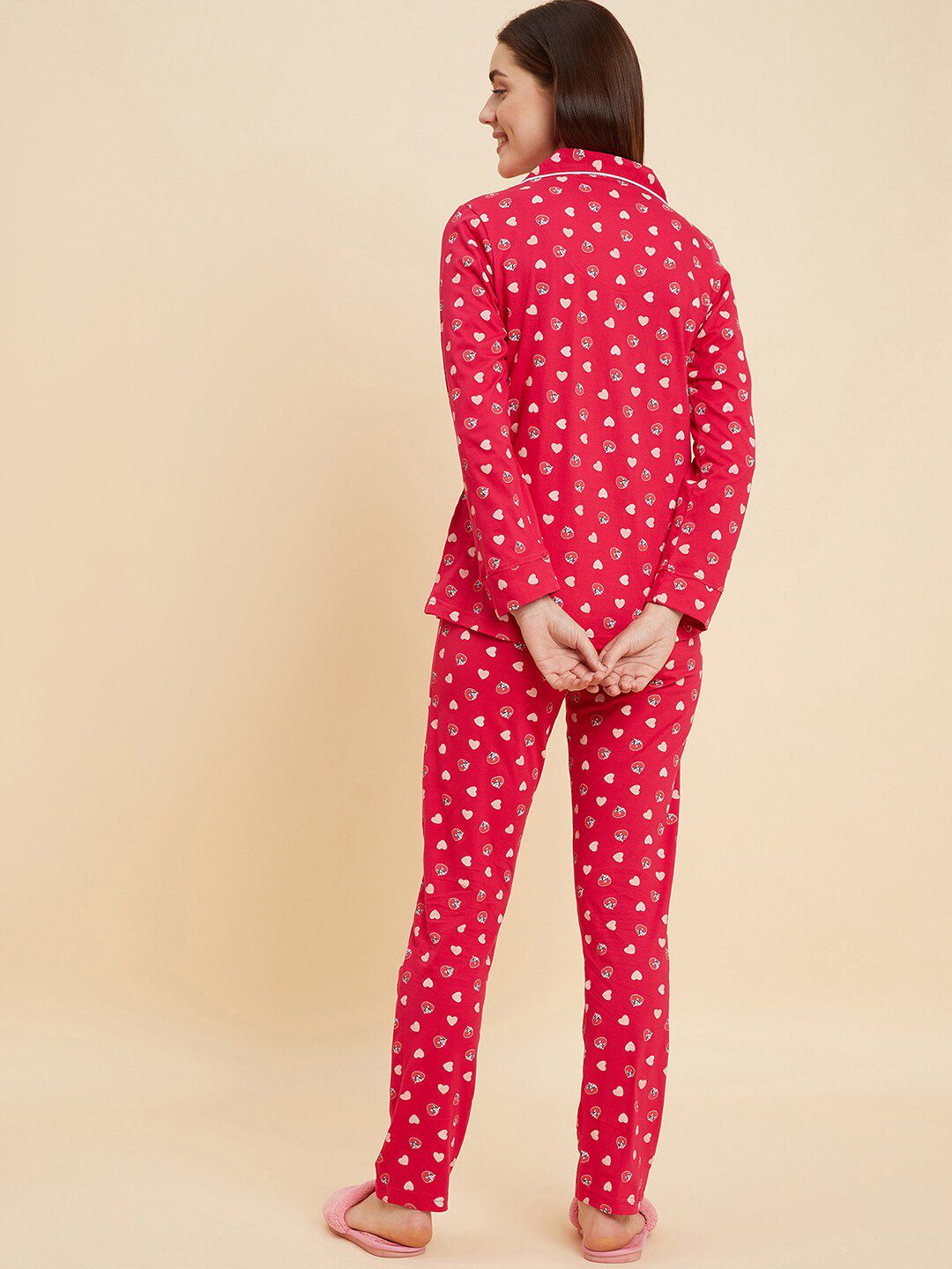 Sweet Dreams Pink & Beige Graphic Printed Pure Cotton Night suit