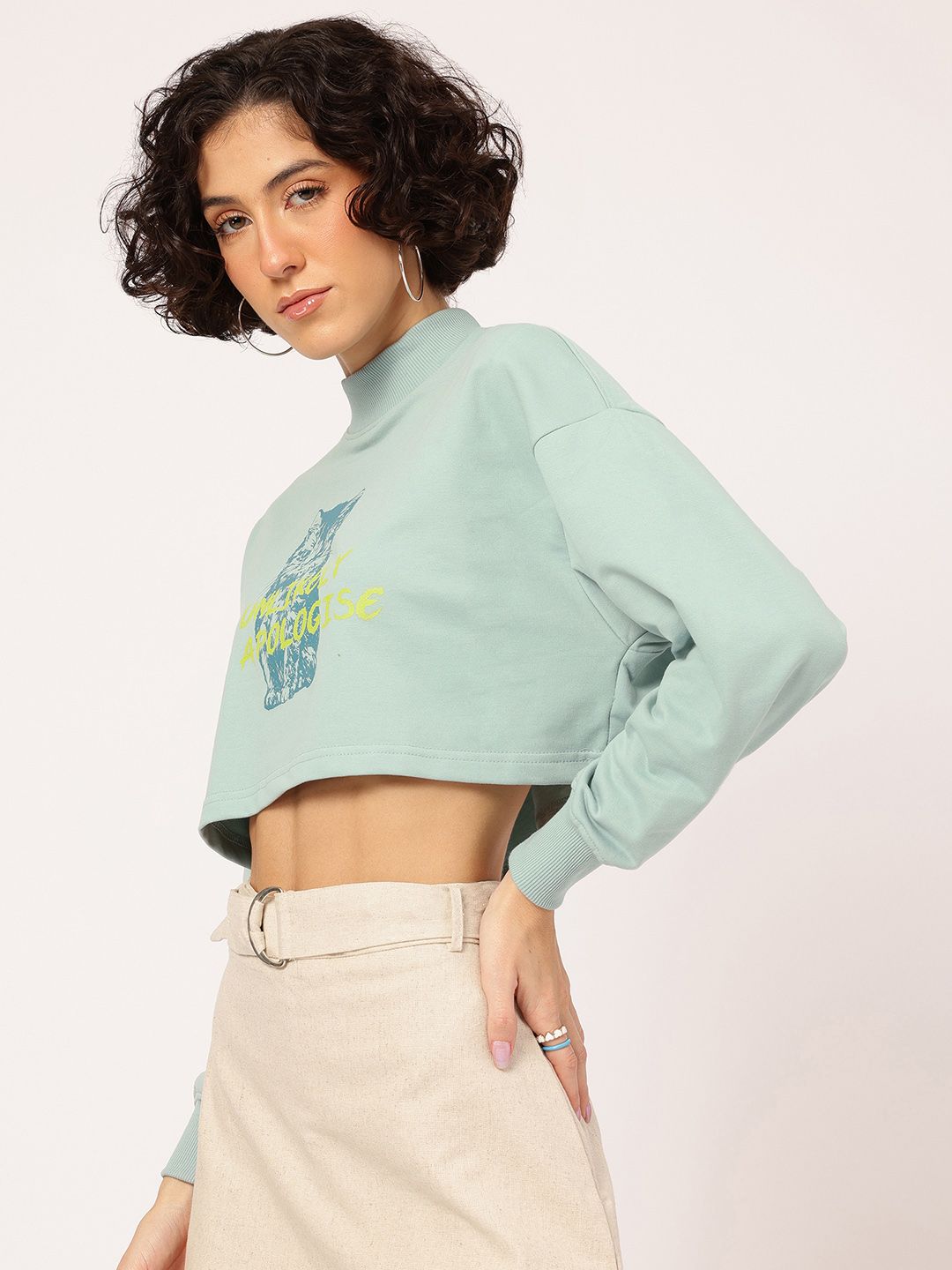 DressBerry Printed Drop-Shoulder Crop Sweatshirt