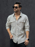 Powerlook Men Spread Collar Vertical Striped Casual Shirt