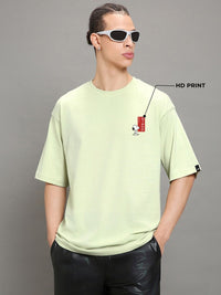 Bewakoof Green Charlie Jap Graphic Printed Oversized T-shirt