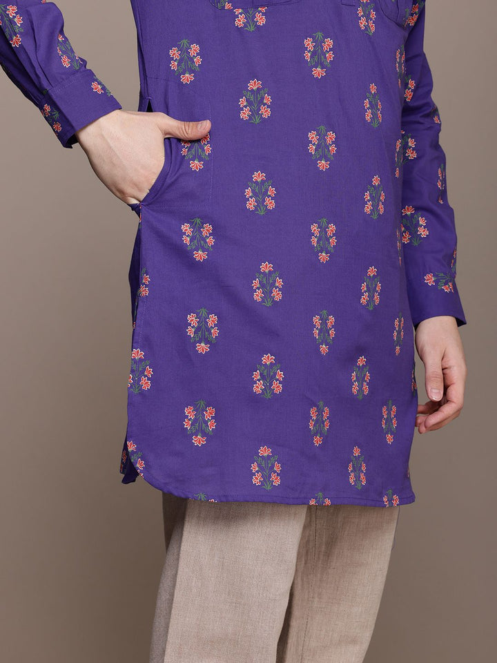 House of Pataudi Men Floral Printed Pure Cotton Kurta