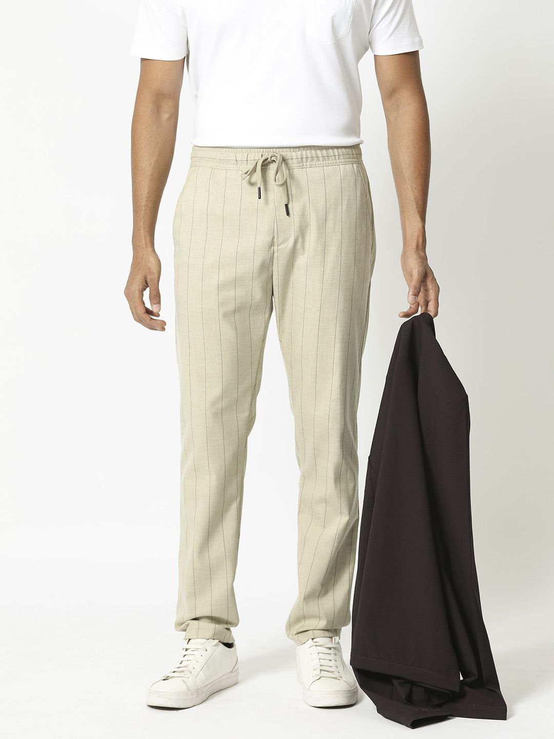 RARE RABBIT Men Striped Mid Rise Slim Fit Trousers