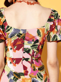 Berrylush Women Pink Abstract Twist & Knot Dress