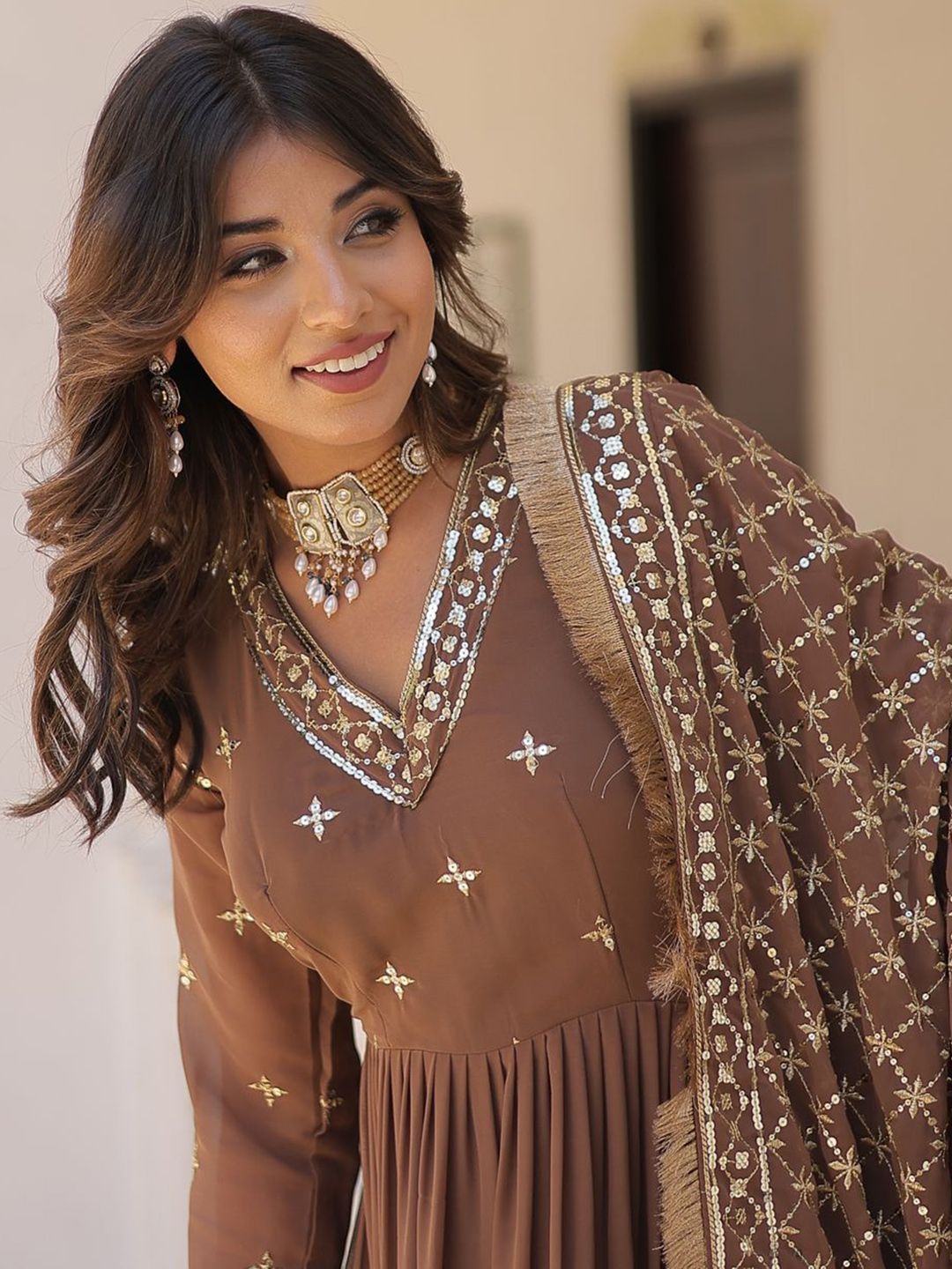 KALINI Ethnic Motifs Embroidered Kurta With Dupatta