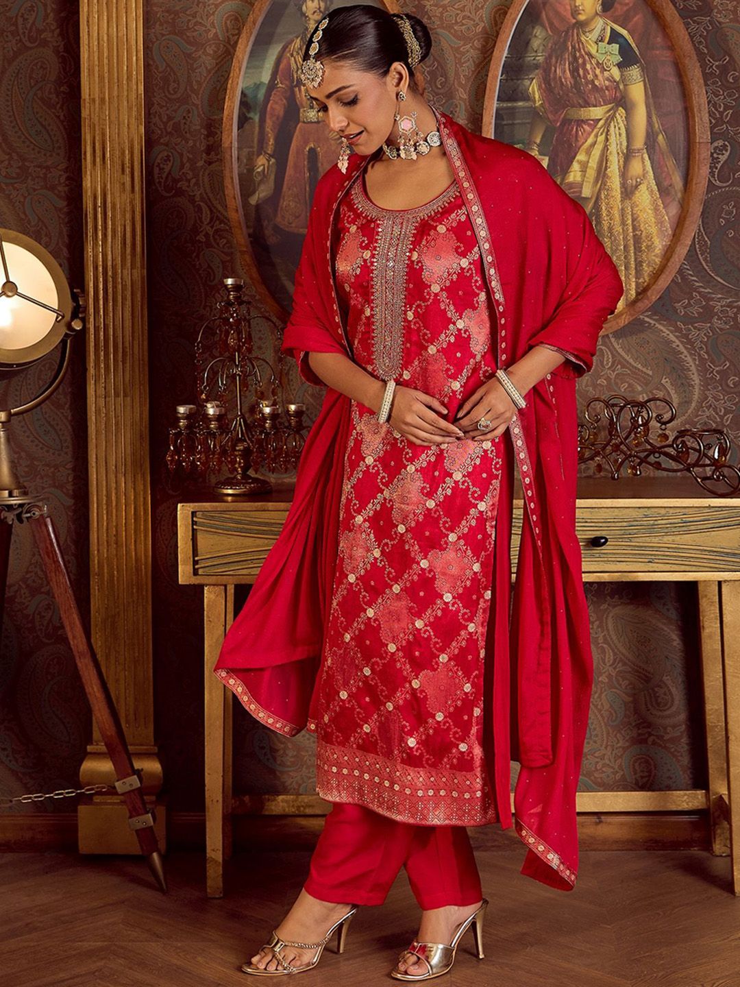 Indo Era Women Embroidered Regular Kurta with Trousers & With Dupatta