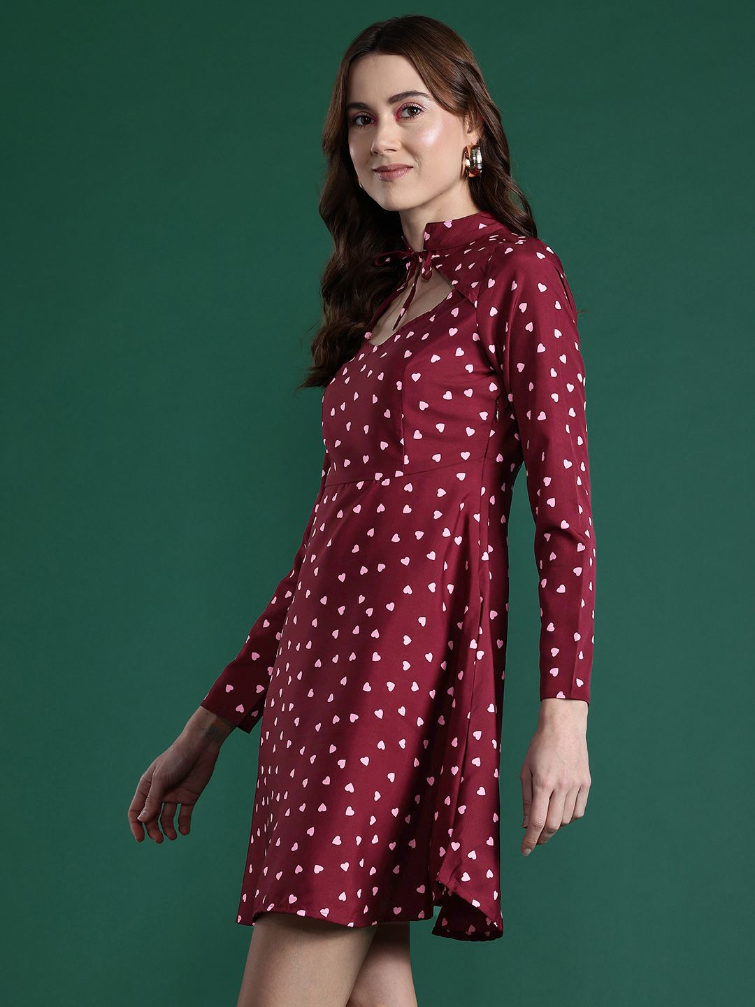 DressBerry Print Tie-Up Neck A-Line Mini Dress