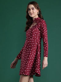 DressBerry Print Tie-Up Neck A-Line Mini Dress