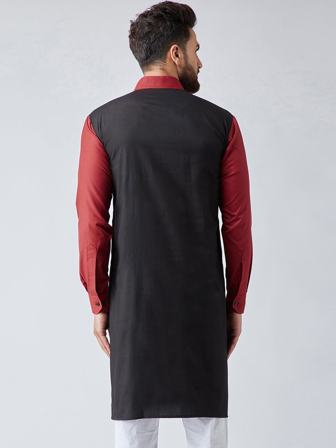 SOJANYA Lelaki Black & Maroon Colourblocked Straight Kurta