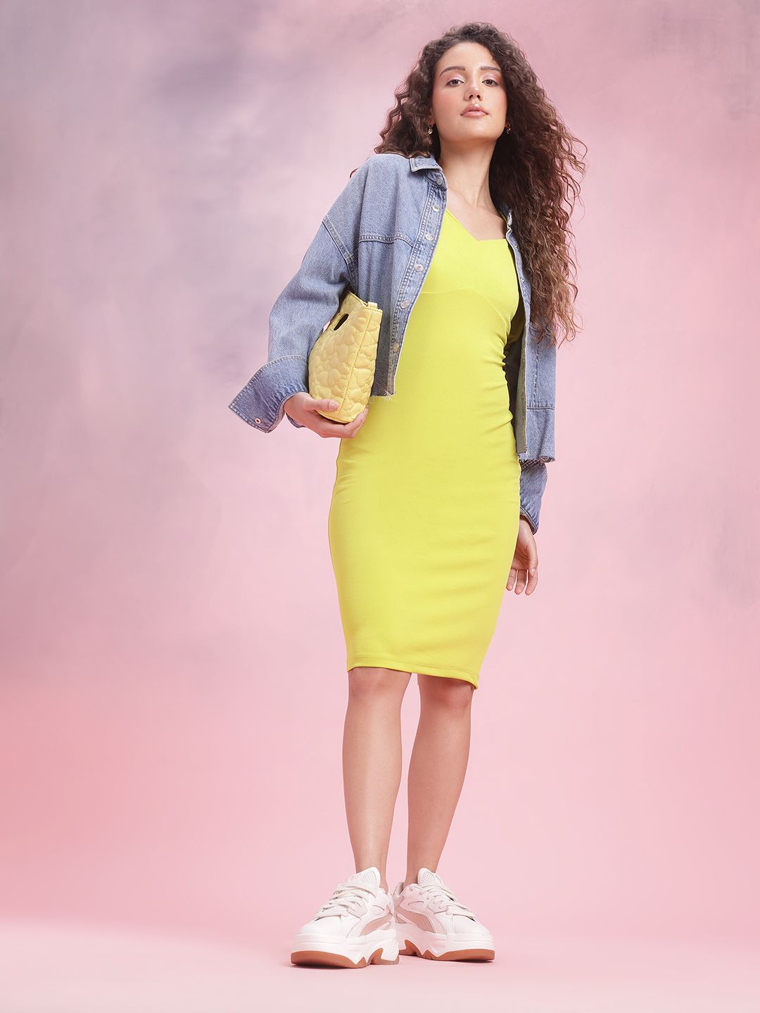 DressBerry Puff Sleeves Sheath Midi Dress