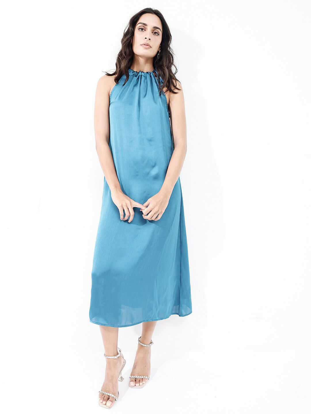 RAREISM High Neck Sleeveless A-Line Maxi Dress