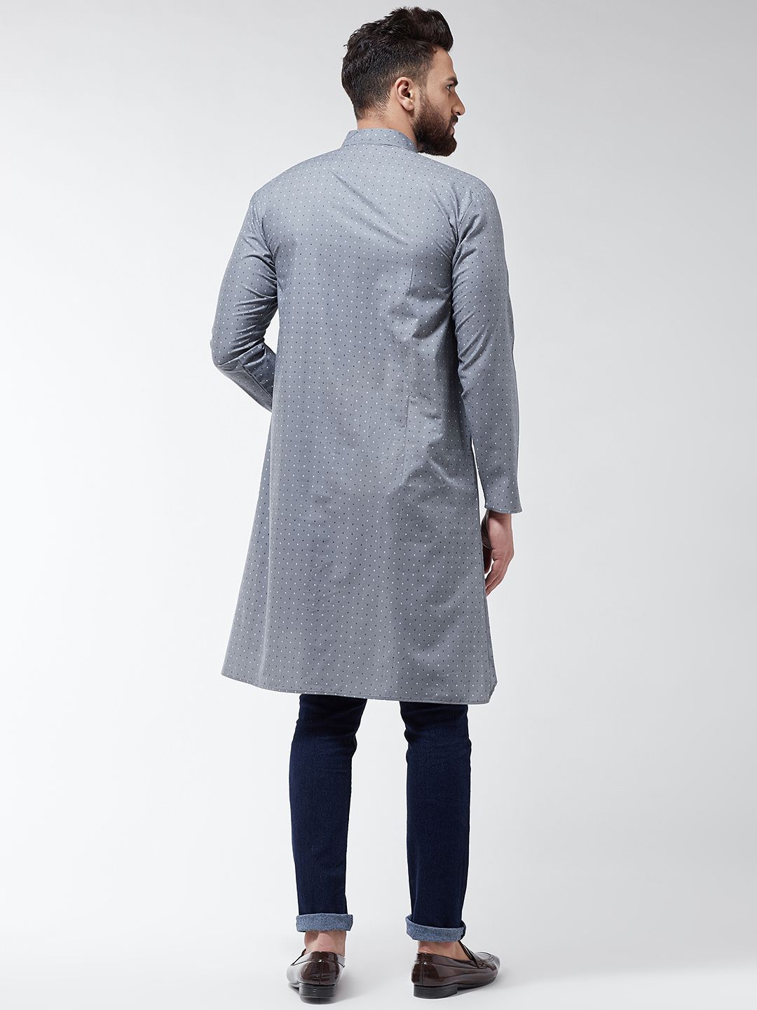 SOJANYA Men Grey Printed Cotton Linen Straight Kurta