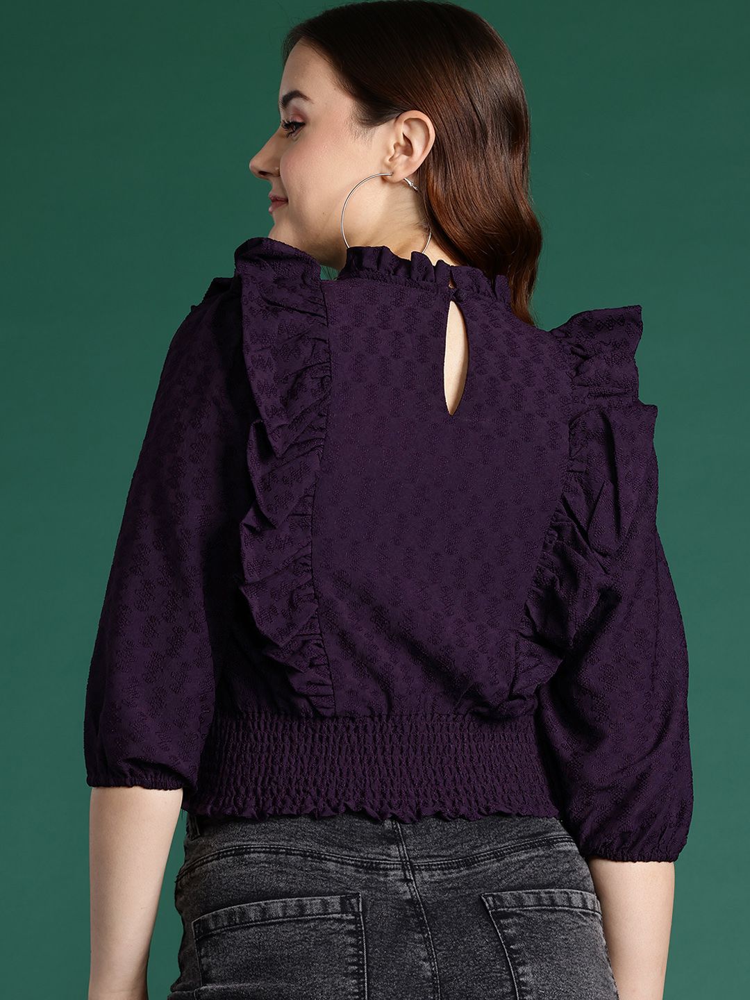 DressBerry Self-Design Ruffled Blouson Top