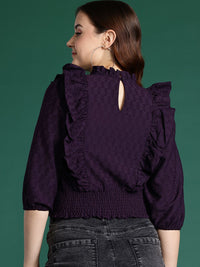 DressBerry Self-Design Ruffled Blouson Top