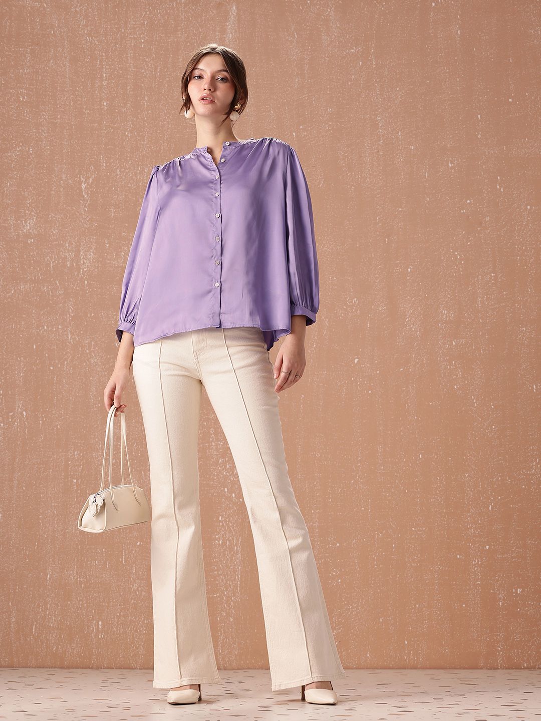 all about you Band Collar Gathers Semiformal Shirt