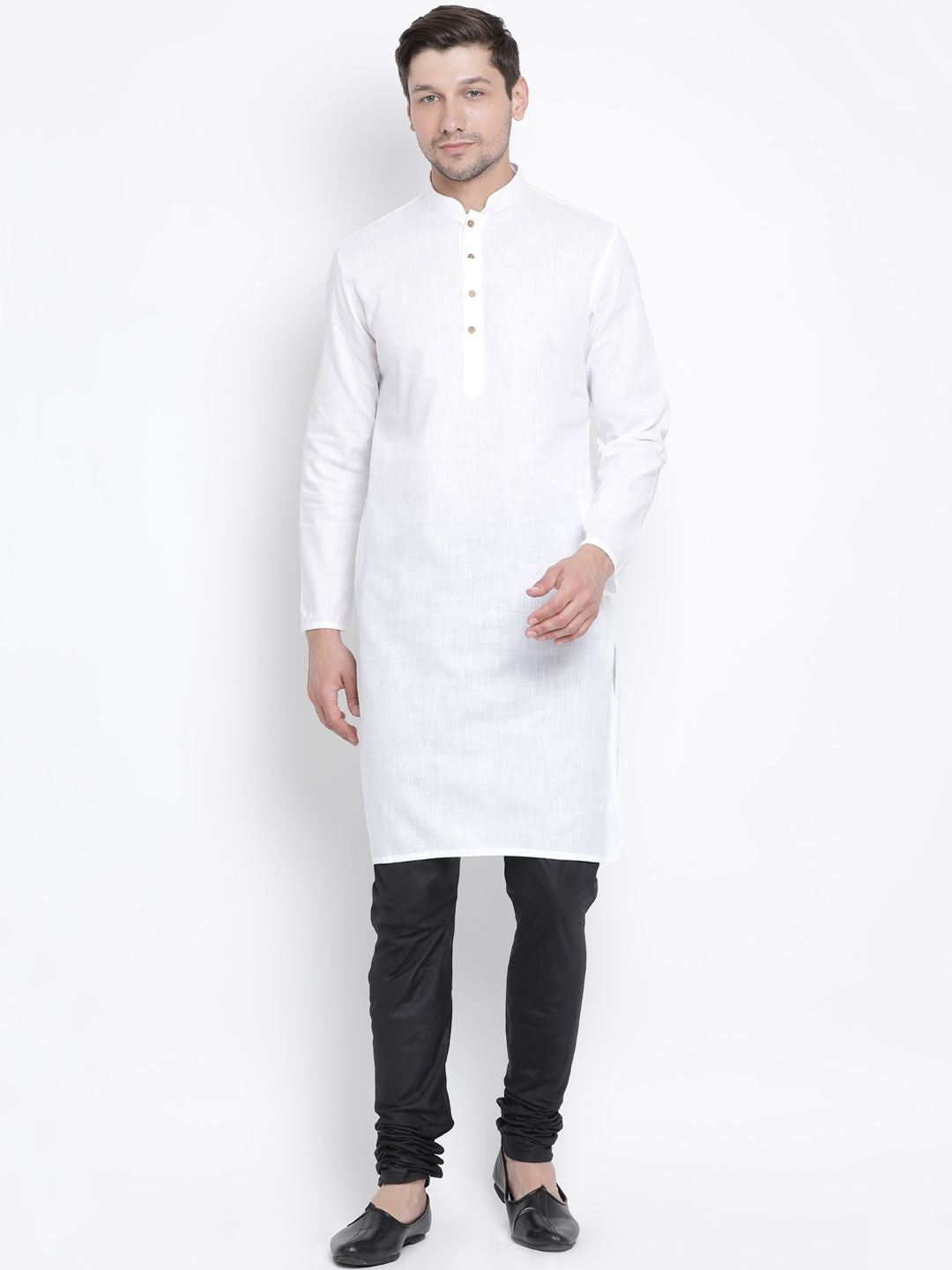 VASTRAMAY Men White Solid Straight Cotton Kurta
