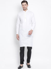 VASTRAMAY Men White Solid Straight Cotton Kurta