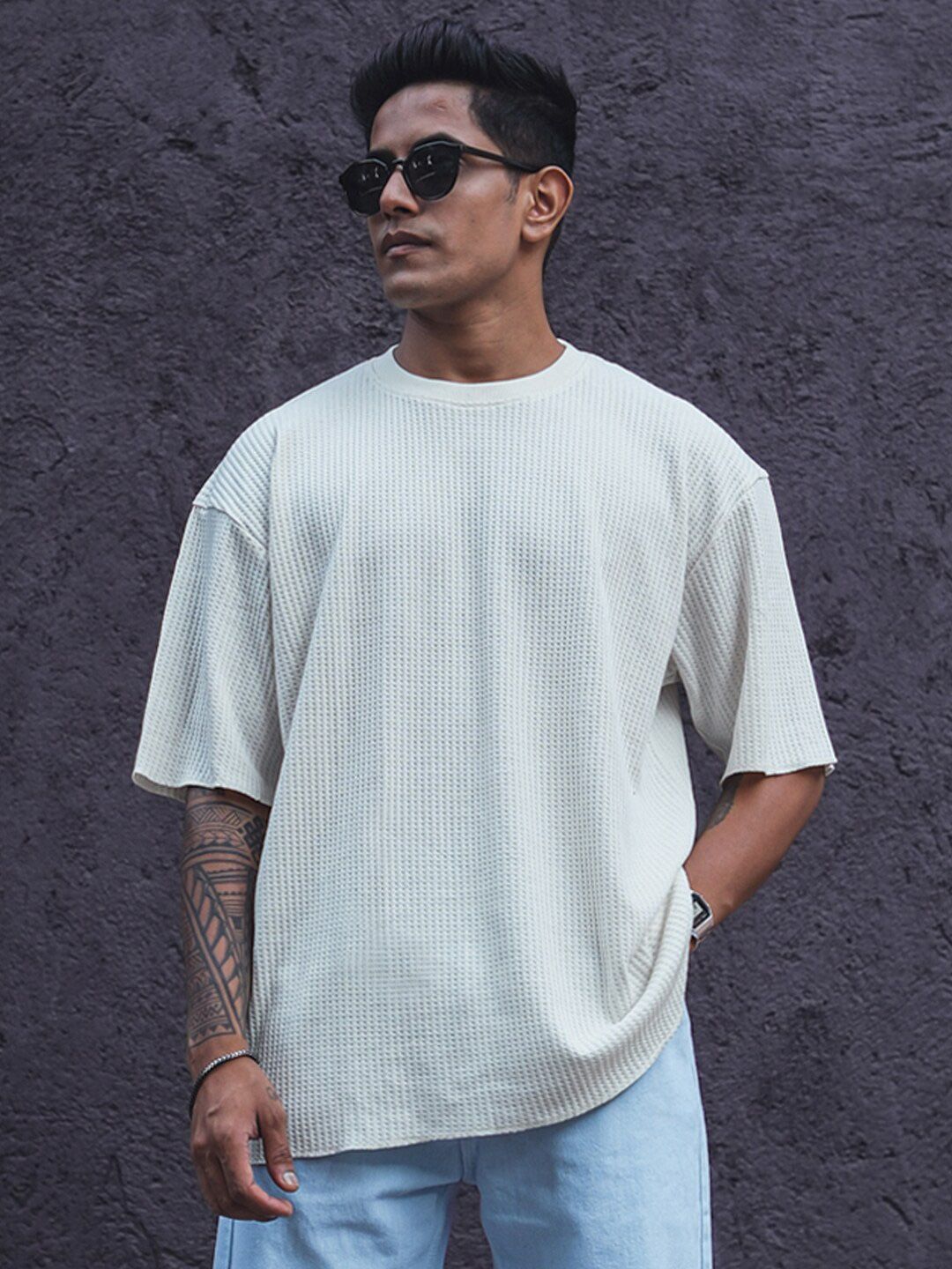 Powerlook Drop-Shoulder Sleeves Oversized Half Sleeves T Shirt