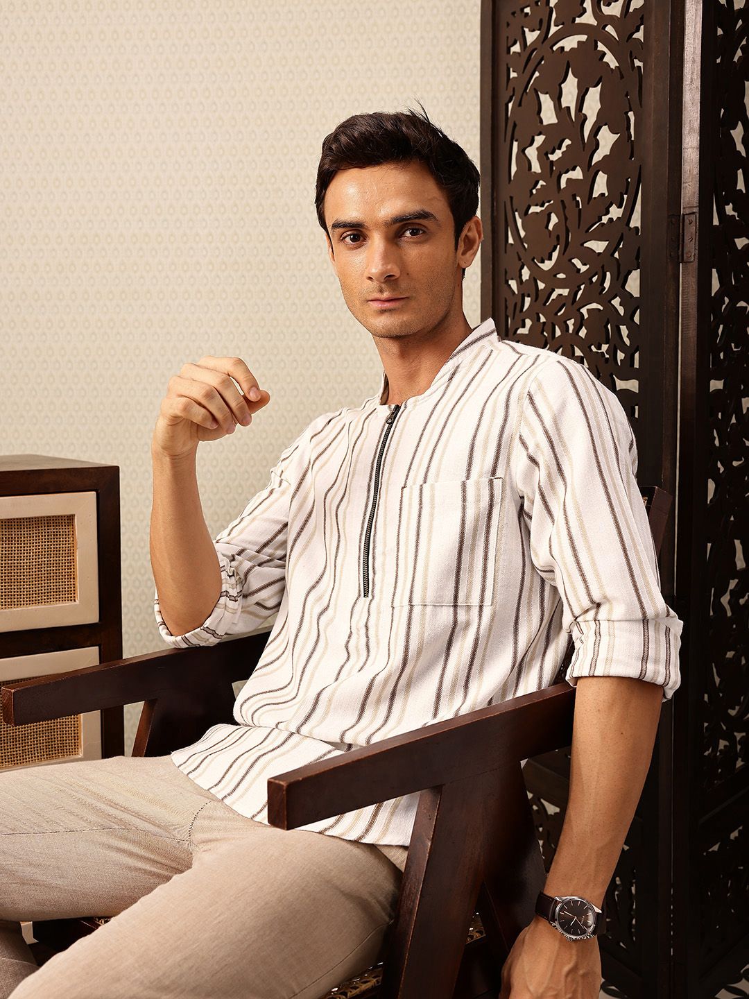 House of Pataudi Striped Rozana Kurta