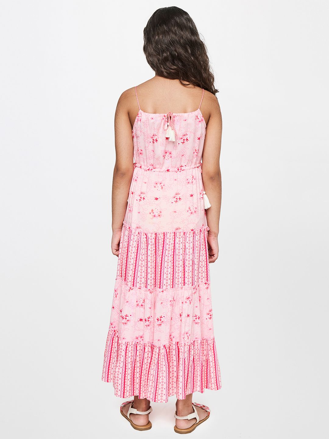 Global Desi Pink & White Floral A-Line Maxi Dress