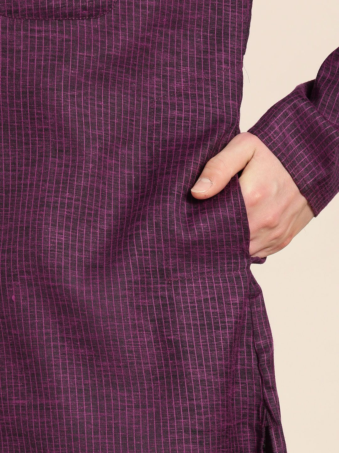 SOJANYA Kurta Lurus Berjalur Ungu Lelaki