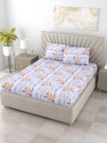 BOMBAY DYEING White & Orange Printed Pure Cotton 120 TC Queen Bedsheet Set 2.24 m X 2.54 m