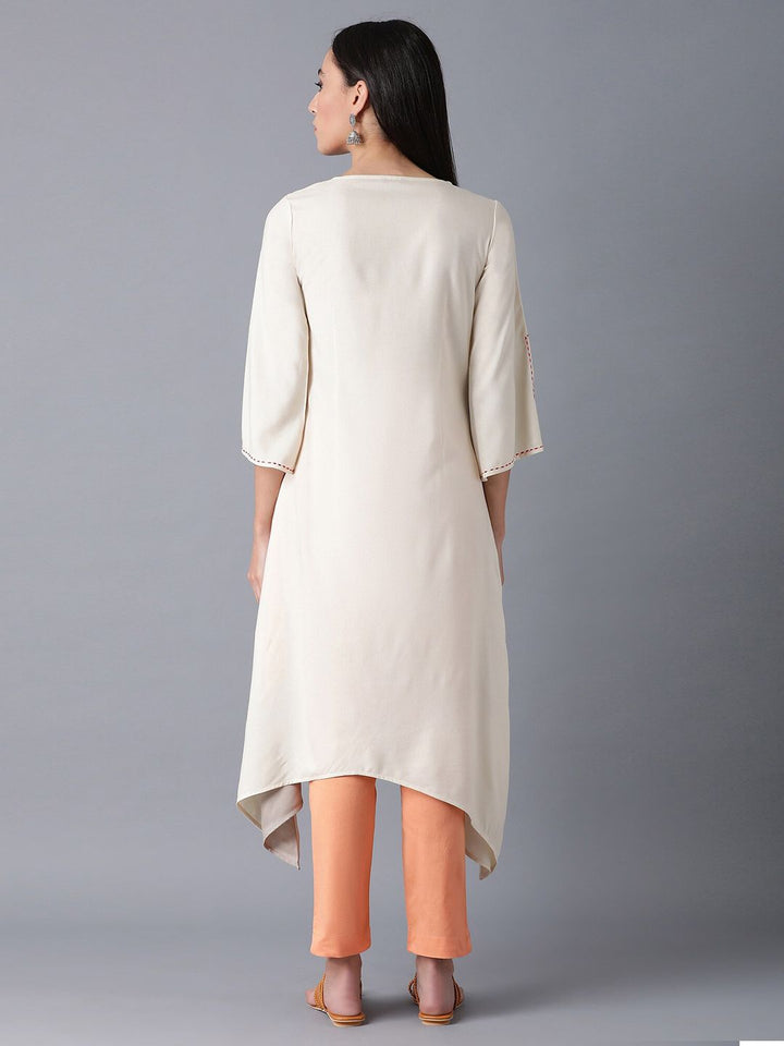 W Women Beige Floral Printed Flared Sleeves Kurta