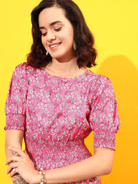 STREET 9 Floral Printed Puff Sleeves A-Line Dress