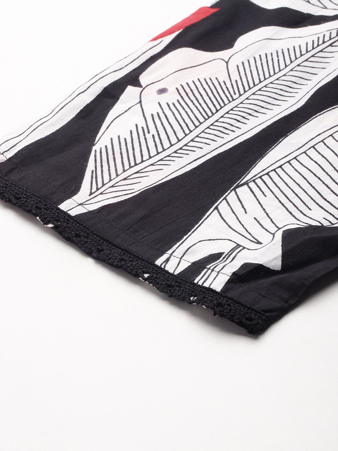 Indo Era Floral Printed Lace Detailed Pure Cotton Kurta with Trousers