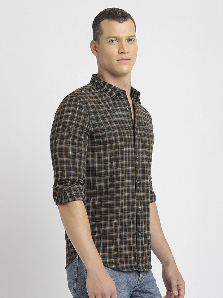 THE BEAR HOUSE Slim Fit Tartan Checked Spread Collar Pure Cotton Casual Shirt