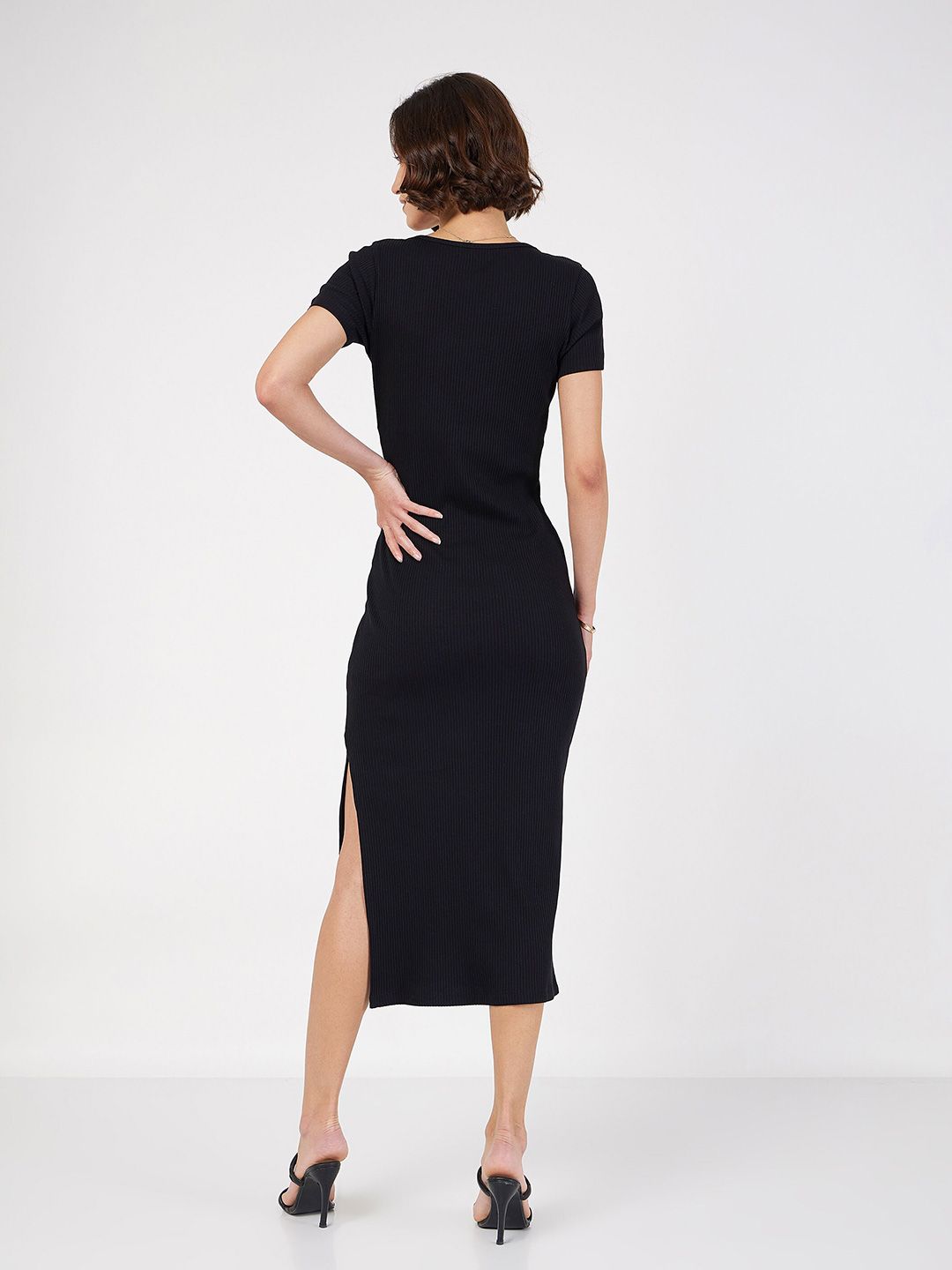 SASSAFRAS Square Neck Knitted Sheath Midi Dress