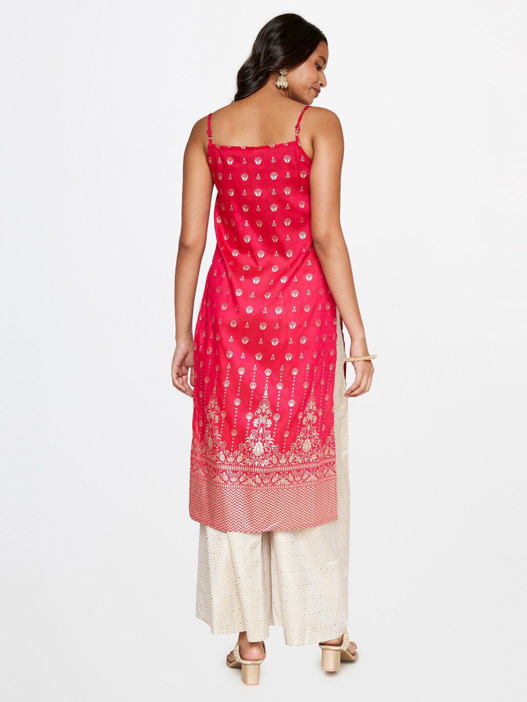 Global Desi Ethnic Motifs Foil Printed Shoulder Straps Kurta with Palazzos