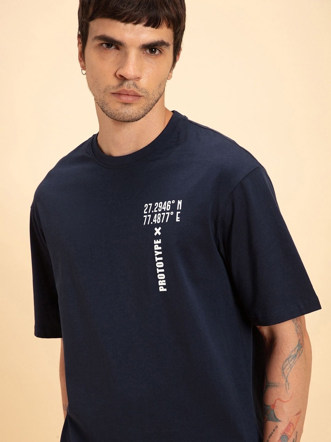 Bewakoof Men Pure Cotton Blue Printed Oversized T-shirt