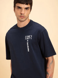 Bewakoof Men Pure Cotton Blue Printed Oversized T-shirt