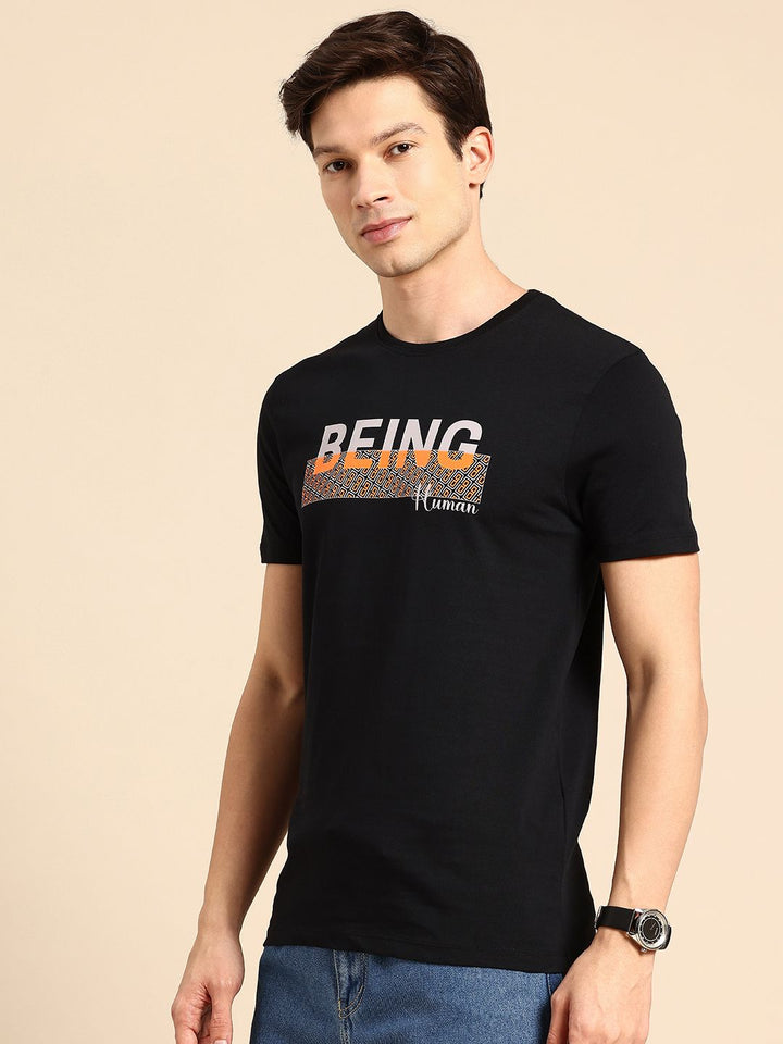 Being Human Brand Logo Printed Pure Cotton Slim Fit T-shirt