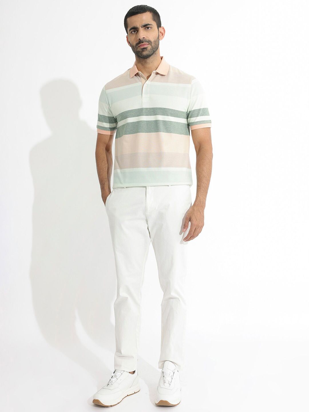 RARE RABBIT Men Rings-4 Slim Fit Solid Pure Cotton Polo Collar T-Shirt