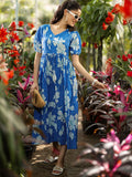 Libas Floral Print Puff Sleeve Fit & Flare Midi Dress