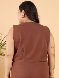 CURVY STREET Plus Size Brown V-Neck Waistcoat