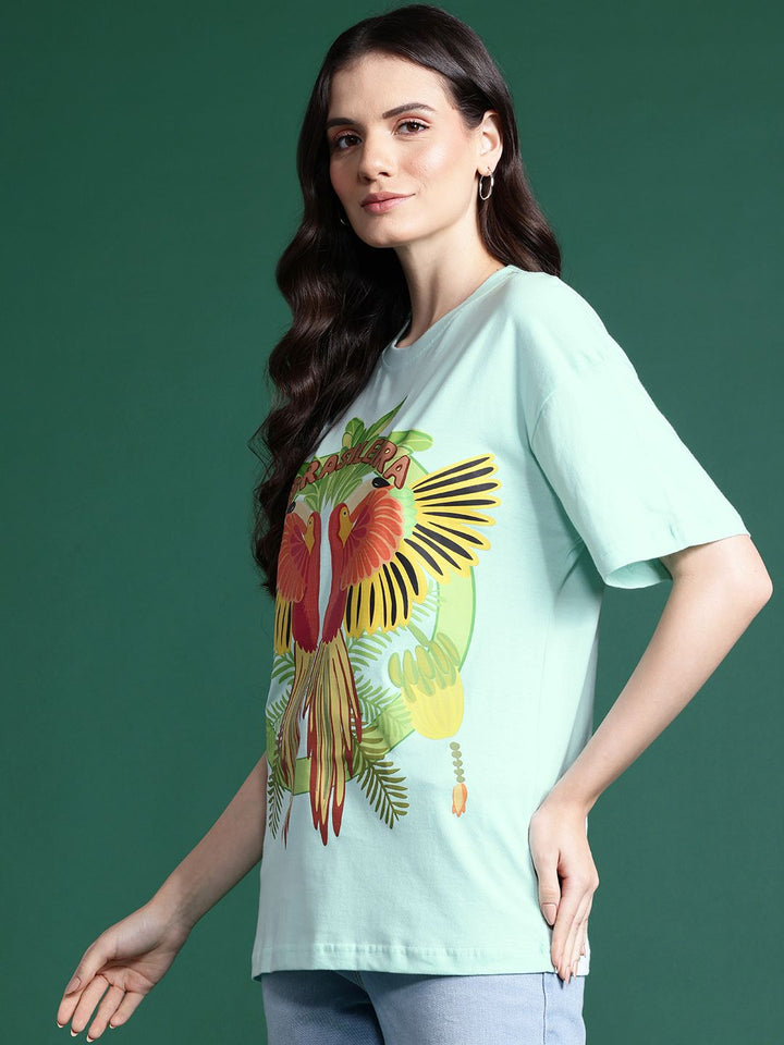 DressBerry Women Drop-Shoulder Sleeves Tropical Pure Cotton T-shirt