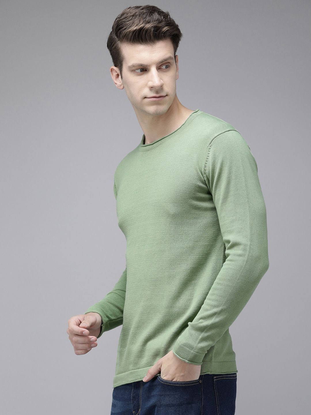 SPYKAR Pure Cotton Solid Round Neck Pullover Sweaters