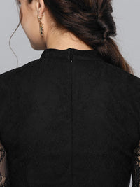 STREET 9 Women Black Floral Lace A-Line Dress