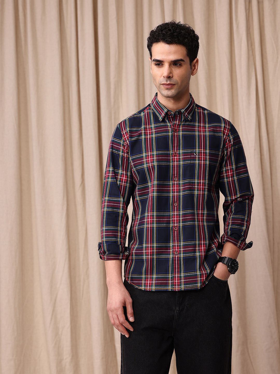 Mr Bowerbird Men Tailored Fit Tartan Checks Opaque Pure Cotton Casual Shirt