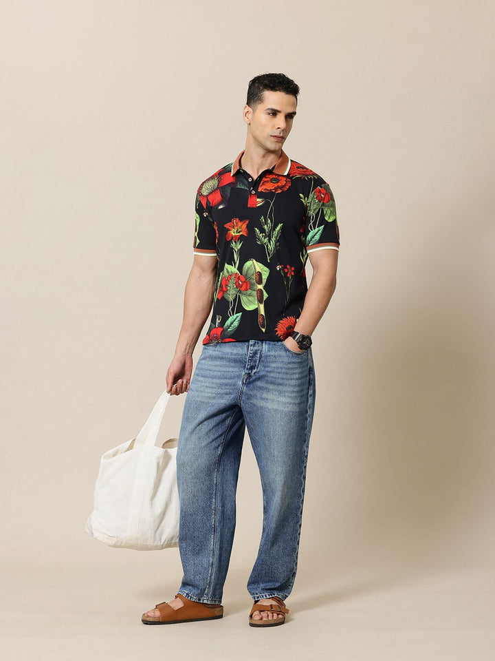 Mr Bowerbird Floral Printed Polo Collar Pure Cotton Tailored Fit T-shirt