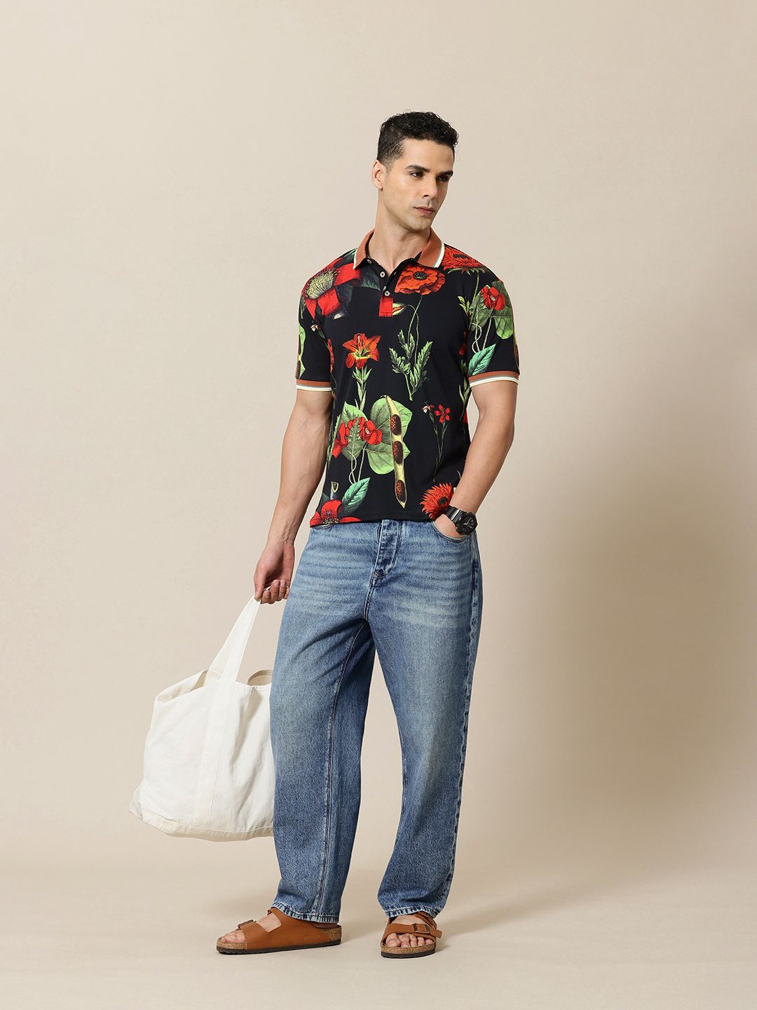 Mr Bowerbird Floral Printed Polo Collar Pure Cotton Tailored Fit T-shirt