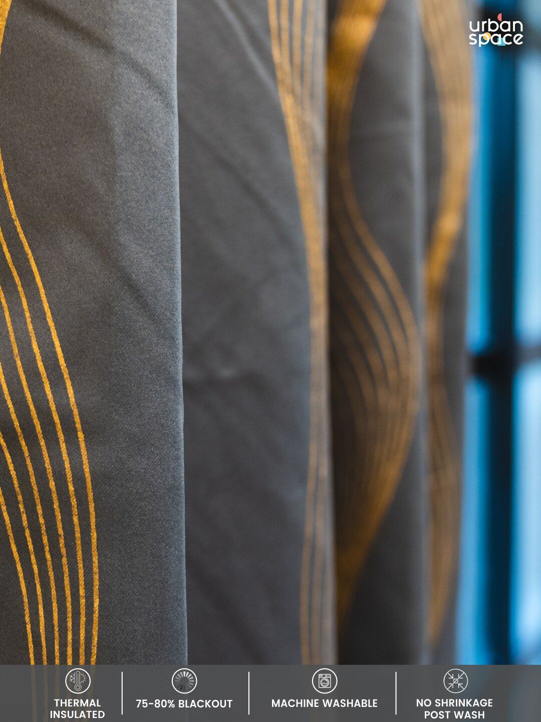 URBAN SPACE Grey & Gold-Toned Black Out Door Curtain