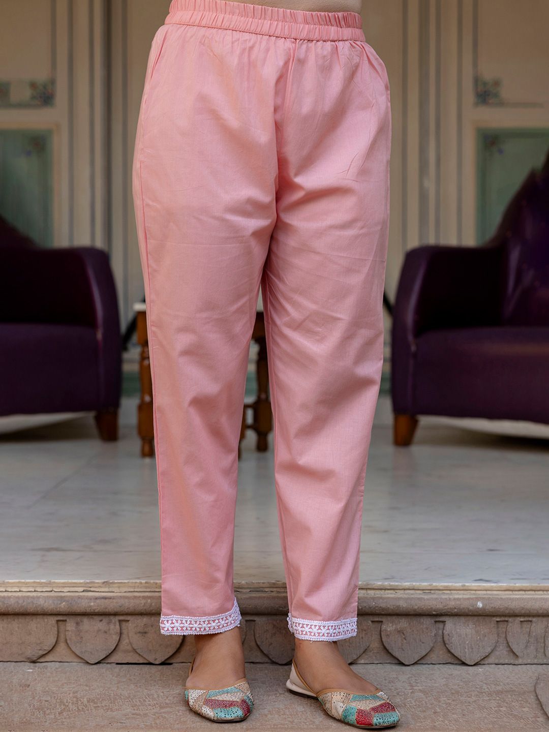 KALINI Floral Embroidered Yoke Design A-Line Pure Cotton Kurta With Trouser And Dupatta