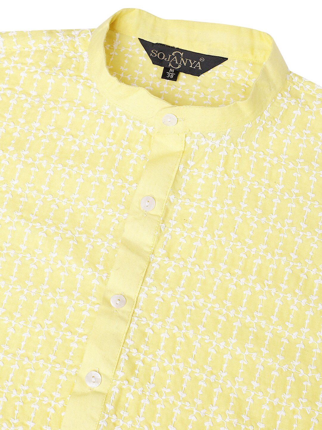 SOJANYA Floral Embroidered Mandarin Collar Pure Cotton Straight Kurta