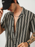 VASTRADO Men Classic Cuban Collar Chevron Printed Cotton Oversized Casual Shirt