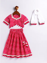 VASTRAMAY Infant Girls Leheriya Printed Ready to Wear Lehenga & Blouse With Dupatta